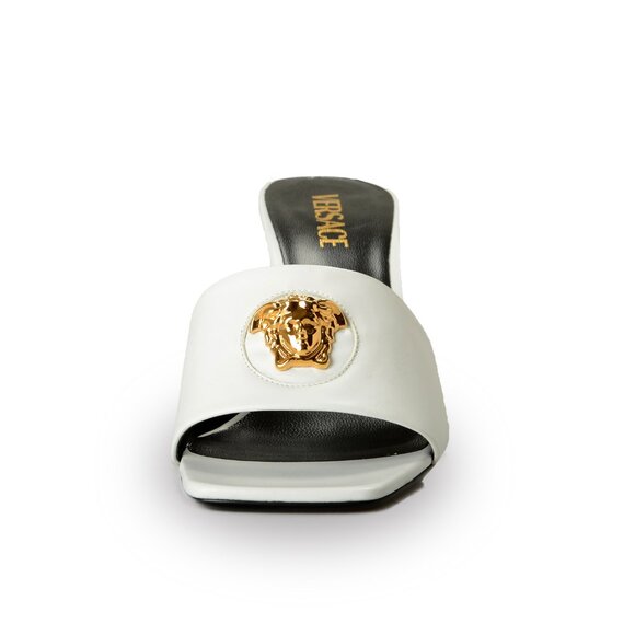 Versace Women's White Gold Medusa 100% Leather Sandals Mules Shoes US 9 IT 39 - Picture 5 of 8